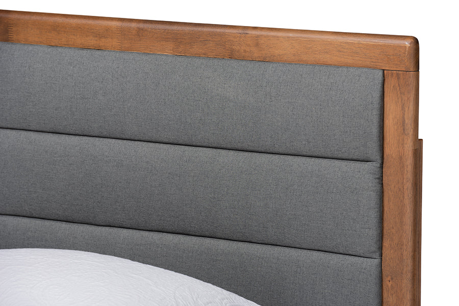 Baxton Studio Linn Mid-Century Modern Dark Grey Fabric Upholstered and Walnut Brown Finished Wood Twin Size Platform Bed