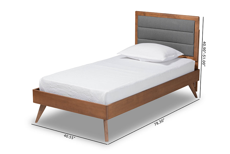 Baxton Studio Linn Mid-Century Modern Dark Grey Fabric Upholstered and Walnut Brown Finished Wood Twin Size Platform Bed