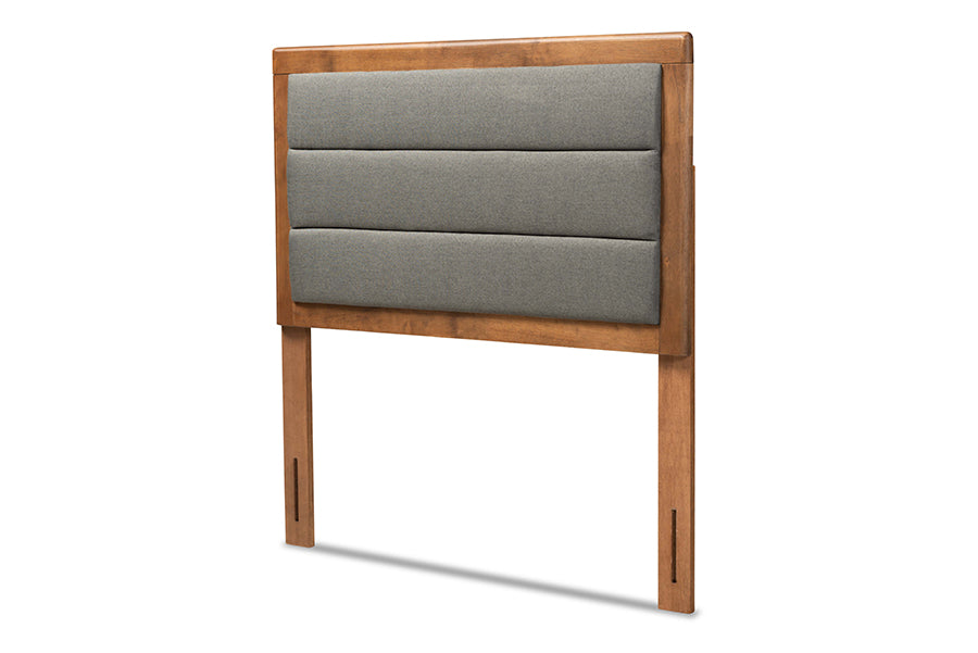 Baxton Studio Dexter Modern and Contemporary Dark Grey Fabric Upholstered and Walnut Brown Finished Wood Twin Size Headboard