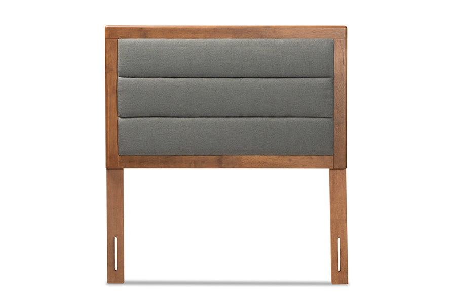 Baxton Studio Dexter Modern and Contemporary Dark Grey Fabric Upholstered and Walnut Brown Finished Wood Twin Size Headboard