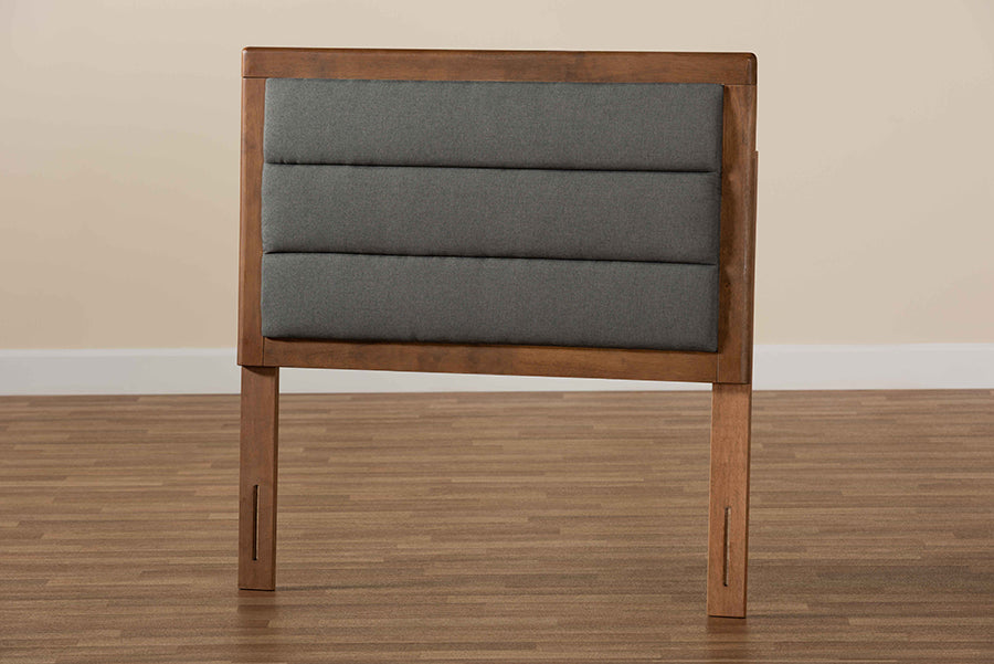 Baxton Studio Dexter Modern and Contemporary Dark Grey Fabric Upholstered and Walnut Brown Finished Wood Twin Size Headboard