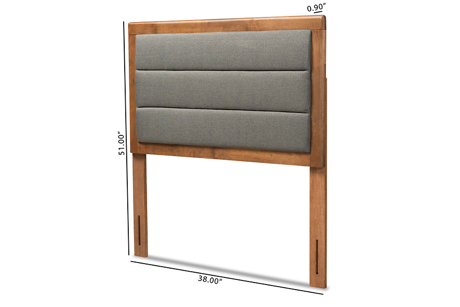 Baxton Studio Dexter Modern and Contemporary Dark Grey Fabric Upholstered and Walnut Brown Finished Wood Twin Size Headboard