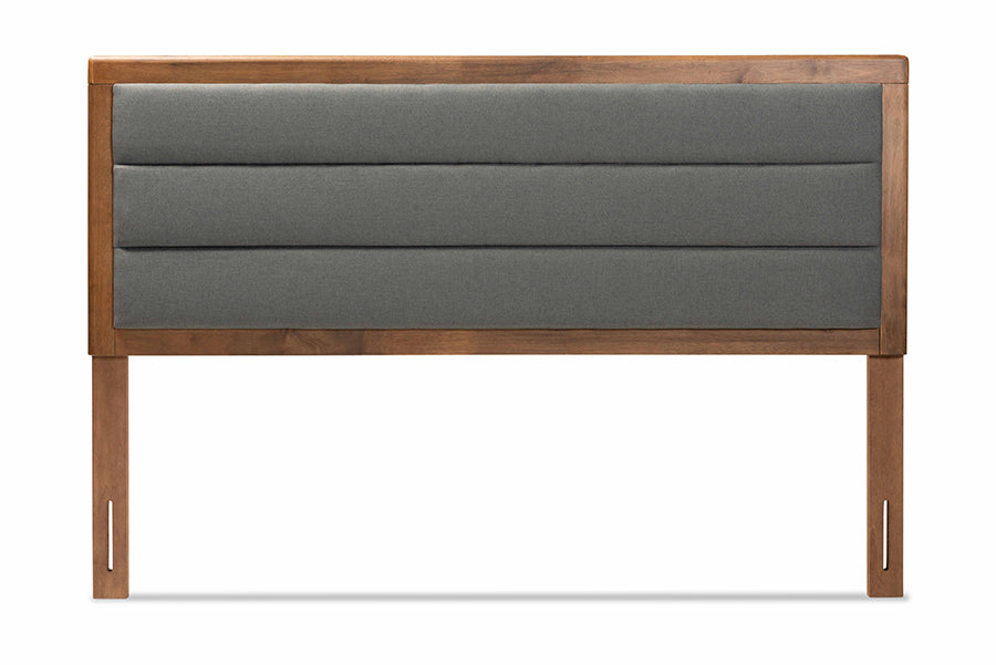 Baxton Studio Dexter Modern and Contemporary Dark Grey Fabric Upholstered and Walnut Brown Finished Wood Full Size Headboard