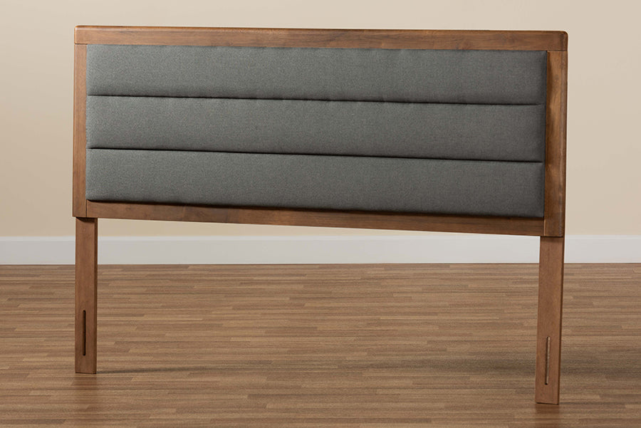 Baxton Studio Dexter Modern and Contemporary Dark Grey Fabric Upholstered and Walnut Brown Finished Wood Queen Size Headboard
