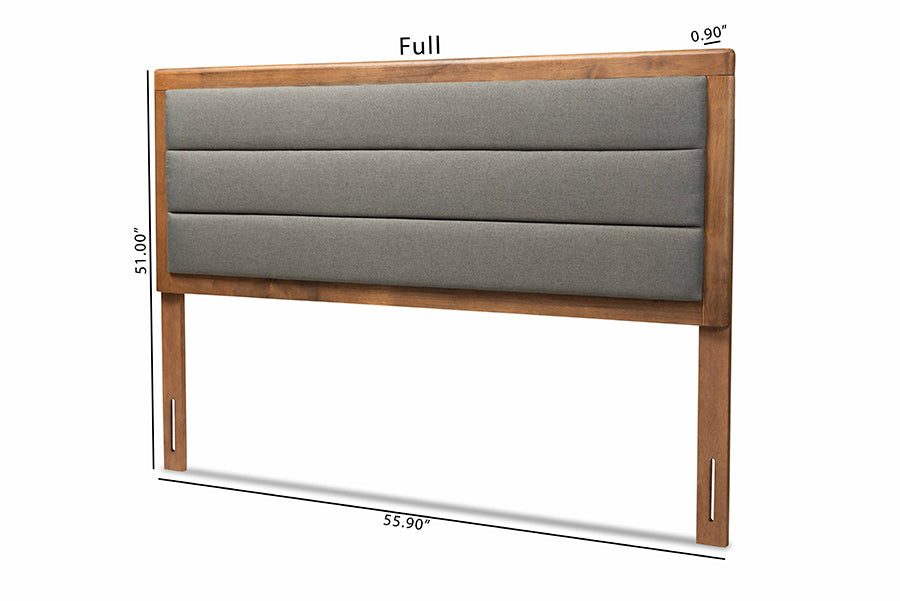 Baxton Studio Dexter Modern and Contemporary Dark Grey Fabric Upholstered and Walnut Brown Finished Wood Full Size Headboard