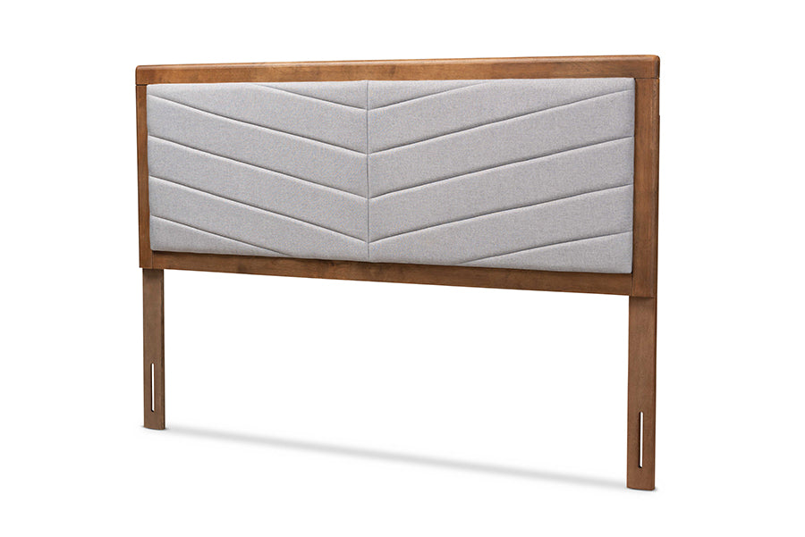 Baxton Studio Iden Modern and Contemporary Light Grey Fabric Upholstered and Walnut Brown Finished Wood Queen Size Headboard