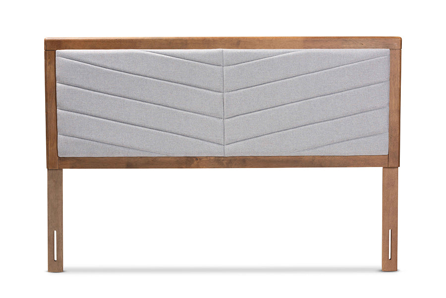 Baxton Studio Iden Modern and Contemporary Light Grey Fabric Upholstered and Walnut Brown Finished Wood Queen Size Headboard