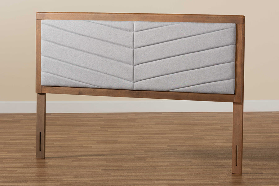 Baxton Studio Iden Modern and Contemporary Light Grey Fabric Upholstered and Walnut Brown Finished Wood Queen Size Headboard