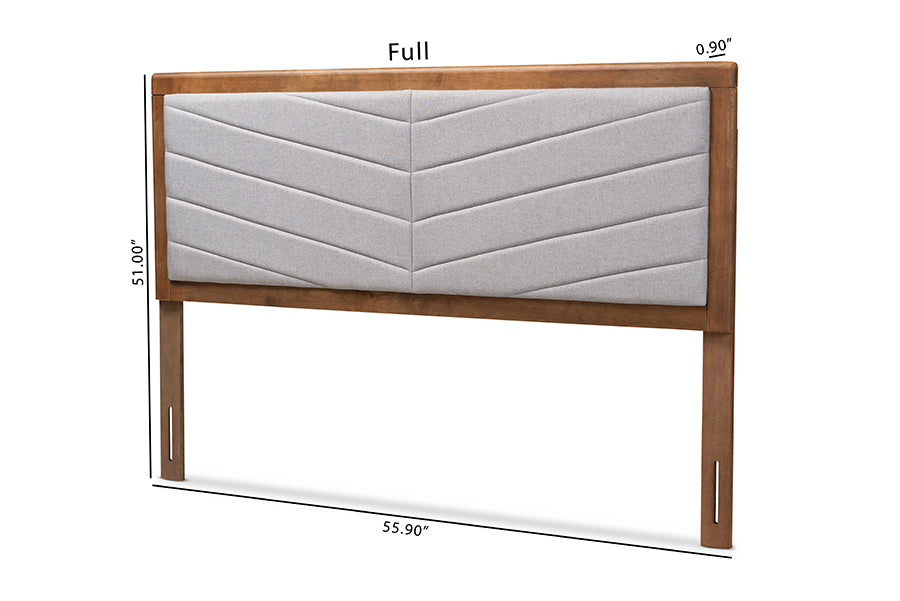 Baxton Studio Iden Modern and Contemporary Light Grey Fabric Upholstered and Walnut Brown Finished Wood Queen Size Headboard