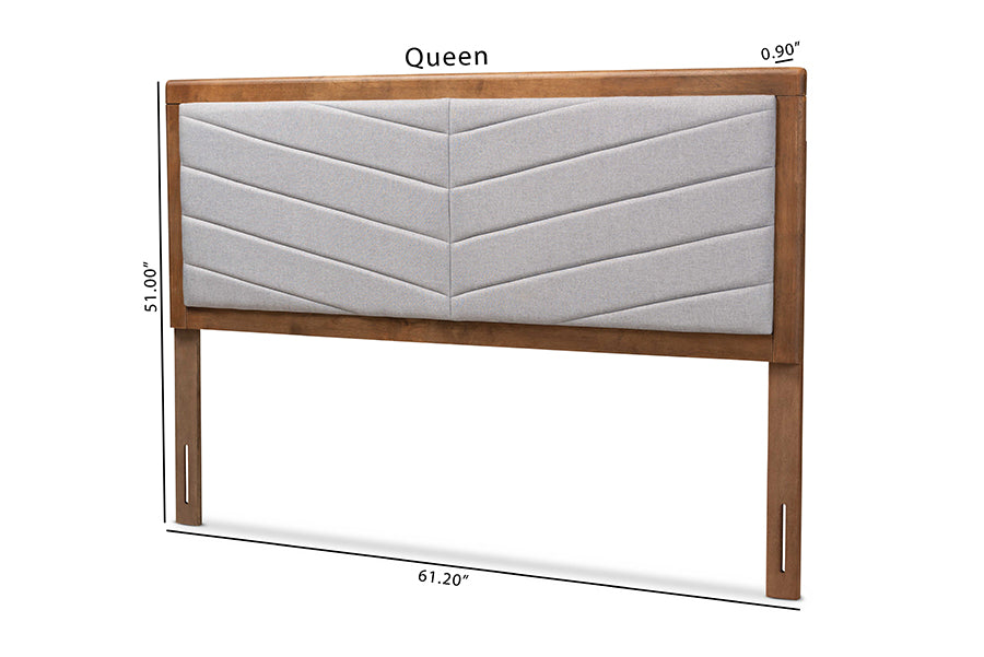 Baxton Studio Iden Modern and Contemporary Light Grey Fabric Upholstered and Walnut Brown Finished Wood Queen Size Headboard
