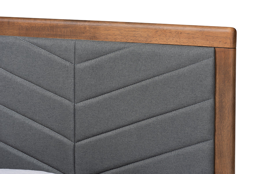 Baxton Studio Tasha Mid-Century Modern Dark Grey Fabric Upholstered and Walnut brown Finished Wood Twin Size Platform Bed