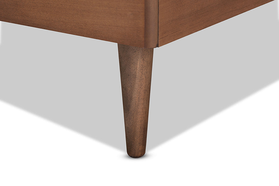 Baxton Studio Tasha Mid-Century Modern Dark Grey Fabric Upholstered and Walnut brown Finished Wood Twin Size Platform Bed