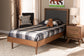Baxton Studio Tasha Mid-Century Modern Dark Grey Fabric Upholstered and Walnut brown Finished Wood Twin Size Platform Bed
