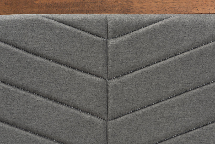 Baxton Studio Roze Mid-Century Modern Dark Grey Fabric Upholstered and Walnut brown Finished Wood Twin Size Platform Bed