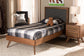 Baxton Studio Roze Mid-Century Modern Dark Grey Fabric Upholstered and Walnut brown Finished Wood Twin Size Platform Bed