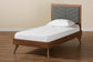 Baxton Studio Roze Mid-Century Modern Dark Grey Fabric Upholstered and Walnut brown Finished Wood Twin Size Platform Bed
