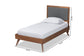 Baxton Studio Roze Mid-Century Modern Dark Grey Fabric Upholstered and Walnut brown Finished Wood Twin Size Platform Bed
