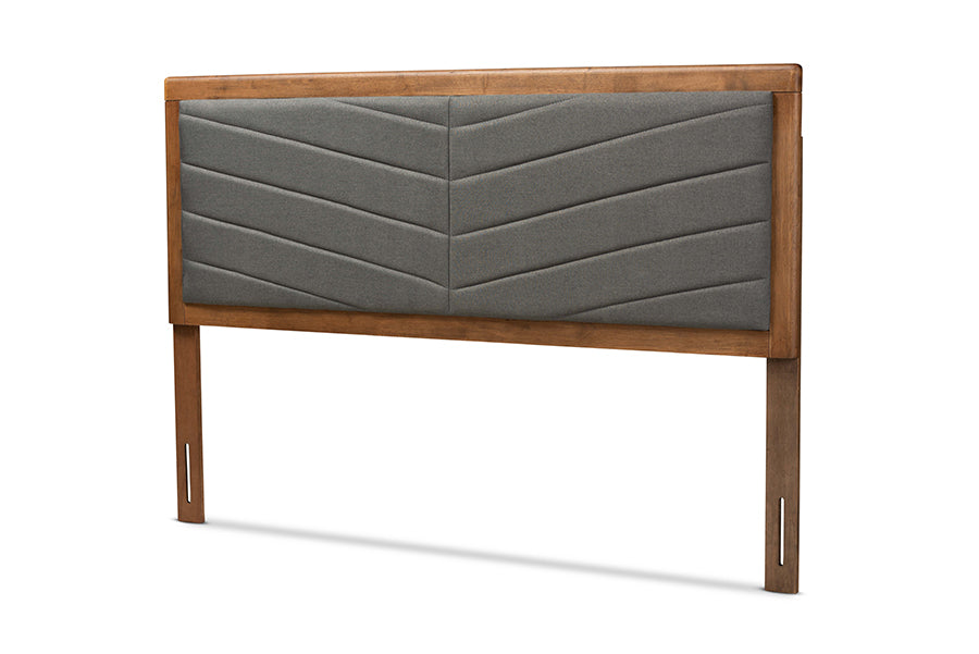 Baxton Studio Iden Modern and Contemporary Dark Grey Fabric Upholstered and Walnut Brown Finished Wood King Size Headboard