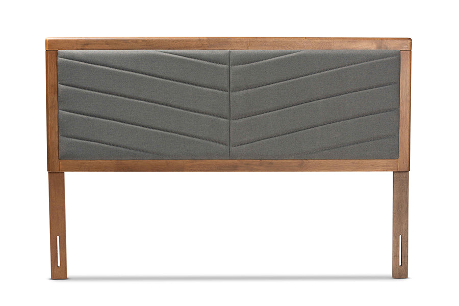Baxton Studio Iden Modern and Contemporary Dark Grey Fabric Upholstered and Walnut Brown Finished Wood King Size Headboard