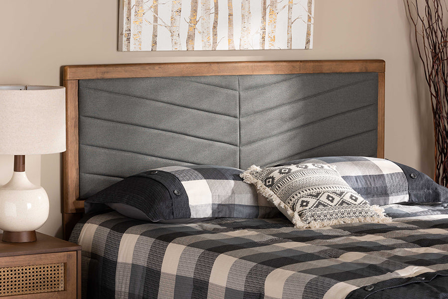 Baxton Studio Iden Modern and Contemporary Dark Grey Fabric Upholstered and Walnut Brown Finished Wood King Size Headboard