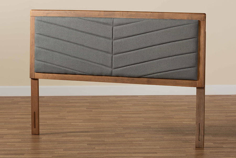 Baxton Studio Iden Modern and Contemporary Dark Grey Fabric Upholstered and Walnut Brown Finished Wood King Size Headboard