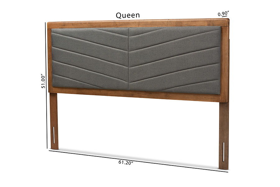 Baxton Studio Iden Modern and Contemporary Dark Grey Fabric Upholstered and Walnut Brown Finished Wood Queen Size Headboard