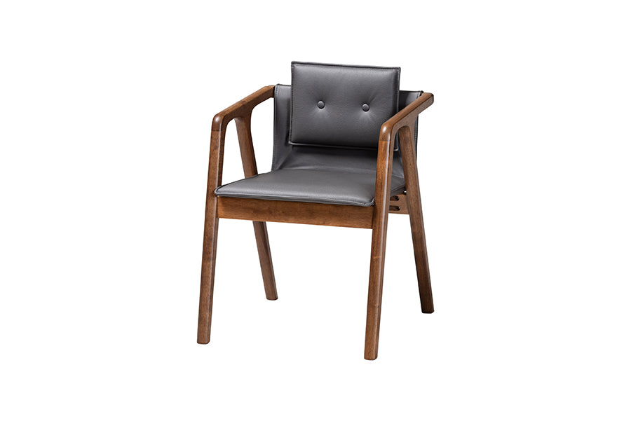 Marcena Mid-Century Modern Grey Imitation Leather Upholstered and Walnut Brown Finished Wood 7-Piece Dining Set
