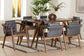 Marcena Mid-Century Modern Grey Imitation Leather Upholstered and Walnut Brown Finished Wood 7-Piece Dining Set
