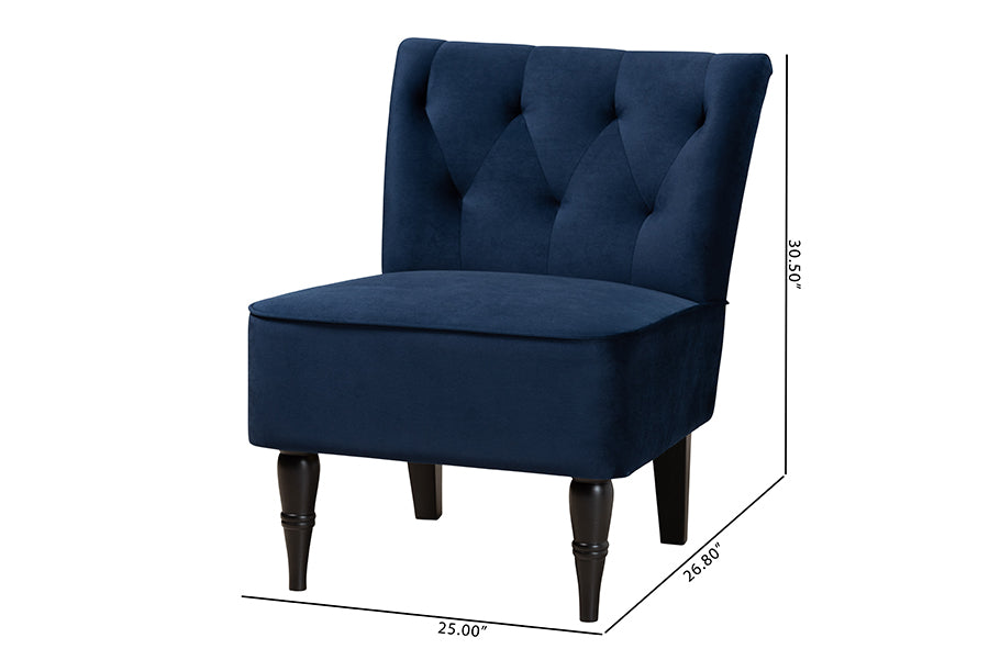 Baxton Studio Harmon Modern and Contemporary Transitional Navy Blue Velvet Fabric Upholstered and Black Finished Wood Accent Chair