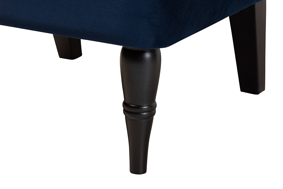 Baxton Studio Harmon Modern and Contemporary Transitional Navy Blue Velvet Fabric Upholstered and Black Finished Wood Accent Chair