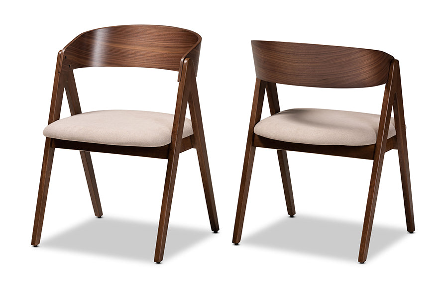 Baxton Studio Danton Mid-Century Modern Beige Fabric Upholstered and Walnut Brown Finished Wood 2-Piece Dining Chair Set
