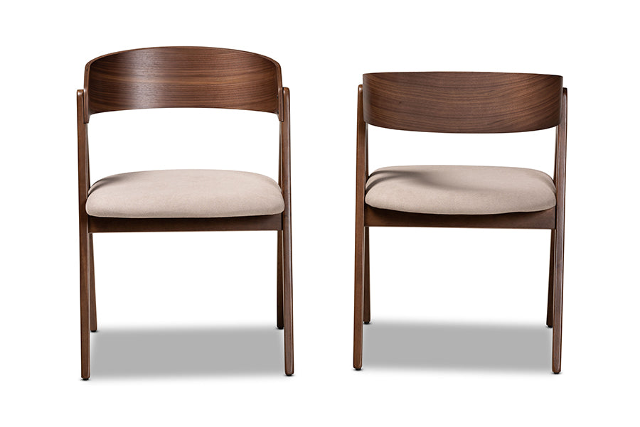 Baxton Studio Danton Mid-Century Modern Beige Fabric Upholstered and Walnut Brown Finished Wood 2-Piece Dining Chair Set