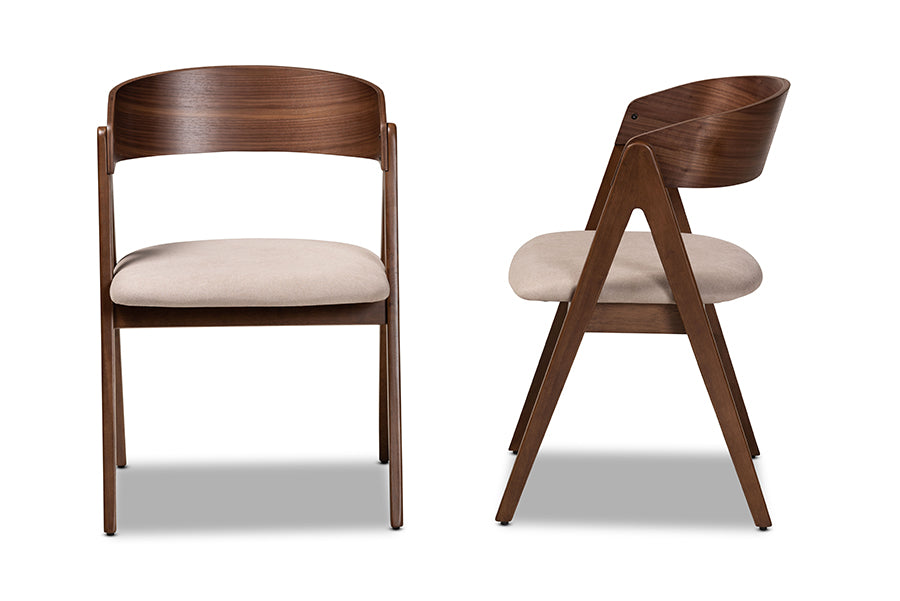 Baxton Studio Danton Mid-Century Modern Beige Fabric Upholstered and Walnut Brown Finished Wood 2-Piece Dining Chair Set