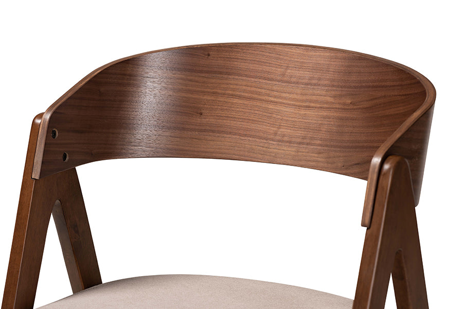 Baxton Studio Danton Mid-Century Modern Beige Fabric Upholstered and Walnut Brown Finished Wood 2-Piece Dining Chair Set