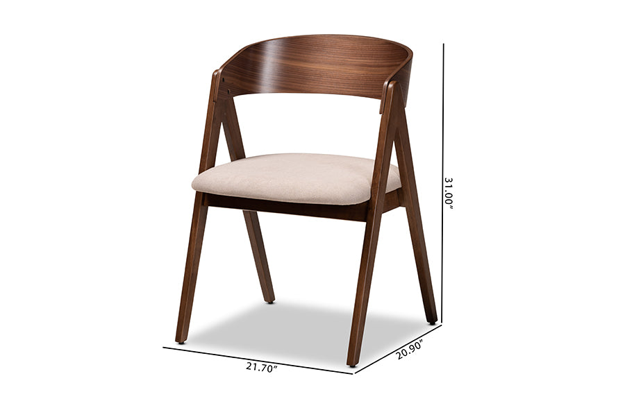 Baxton Studio Danton Mid-Century Modern Beige Fabric Upholstered and Walnut Brown Finished Wood 2-Piece Dining Chair Set