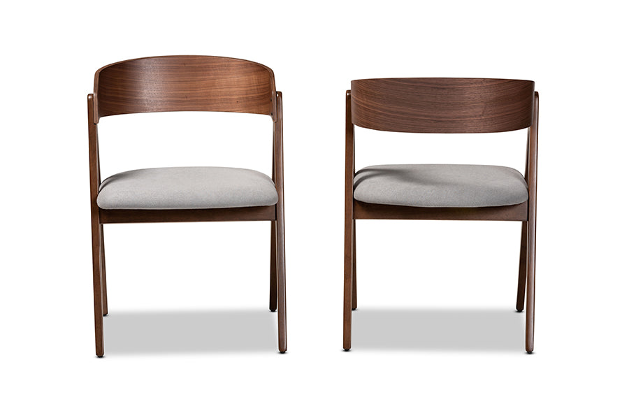 Baxton Studio Danton Mid-Century Modern Grey Fabric Upholstered and Walnut Brown Finished Wood 2-Piece Dining Chair Set