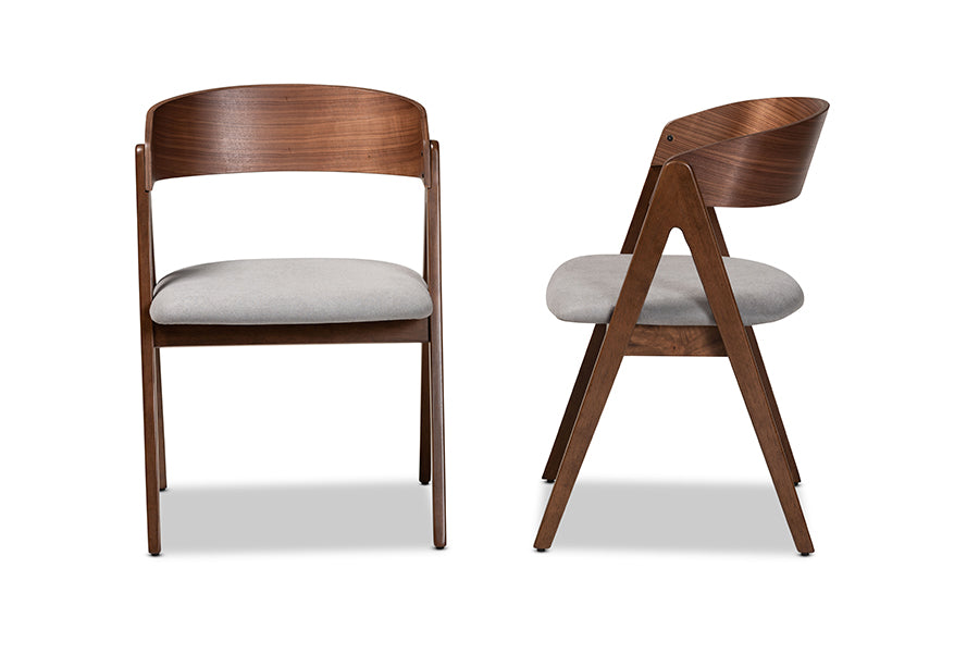 Baxton Studio Danton Mid-Century Modern Grey Fabric Upholstered and Walnut Brown Finished Wood 2-Piece Dining Chair Set