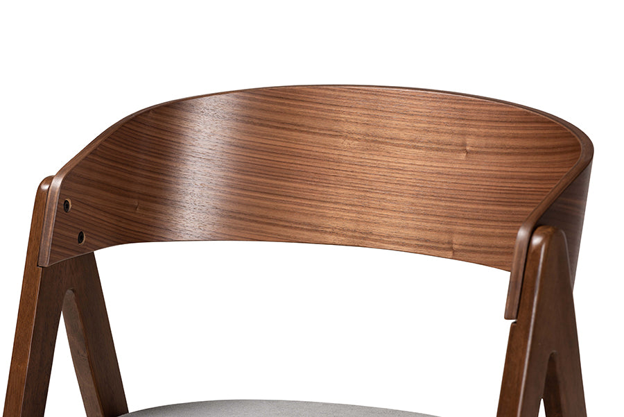 Baxton Studio Danton Mid-Century Modern Grey Fabric Upholstered and Walnut Brown Finished Wood 2-Piece Dining Chair Set