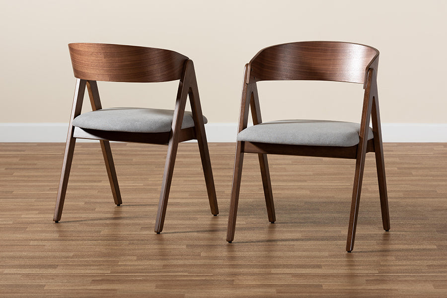 Baxton Studio Danton Mid-Century Modern Grey Fabric Upholstered and Walnut Brown Finished Wood 2-Piece Dining Chair Set