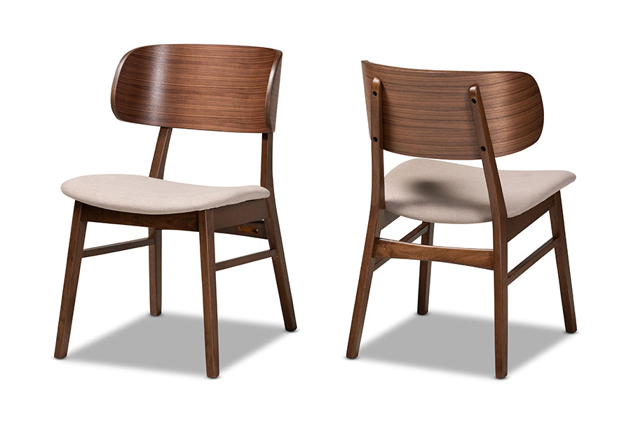 Baxton Studio Alston Mid-Century Modern Beige Fabric Upholstered and Walnut Brown Finished Wood 2-Piece Dining Chair Set