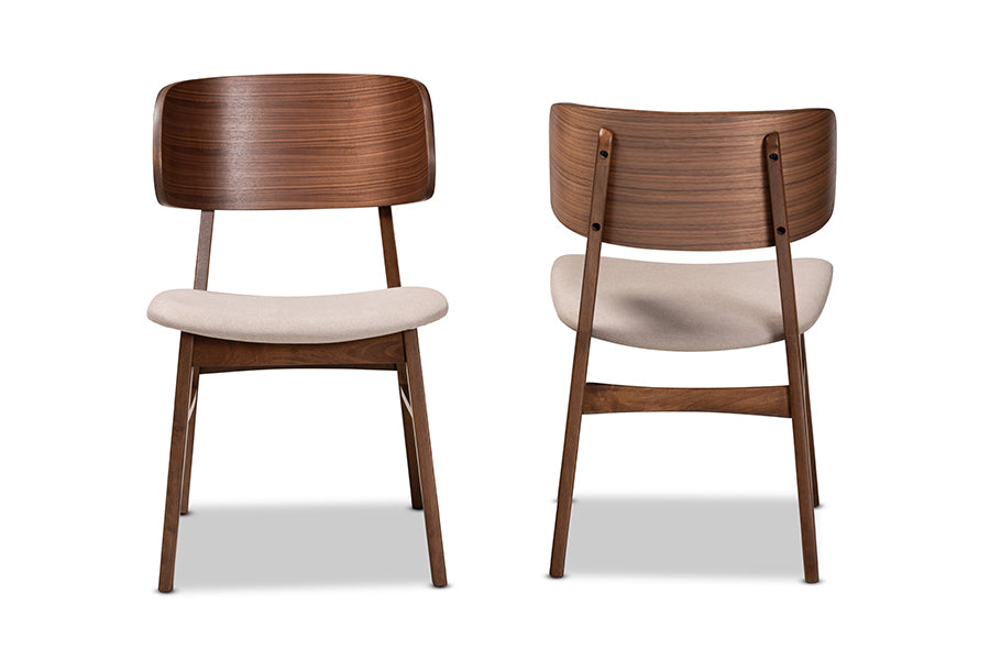 Baxton Studio Alston Mid-Century Modern Beige Fabric Upholstered and Walnut Brown Finished Wood 2-Piece Dining Chair Set
