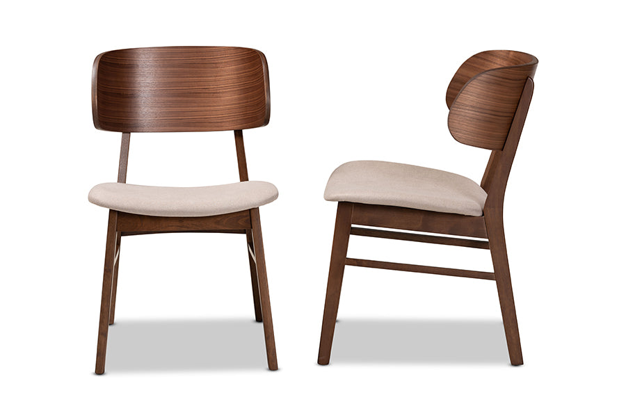 Baxton Studio Alston Mid-Century Modern Beige Fabric Upholstered and Walnut Brown Finished Wood 2-Piece Dining Chair Set