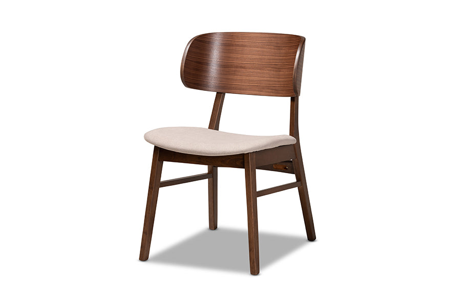Baxton Studio Alston Mid-Century Modern Beige Fabric Upholstered and Walnut Brown Finished Wood 5-Piece Dining Set