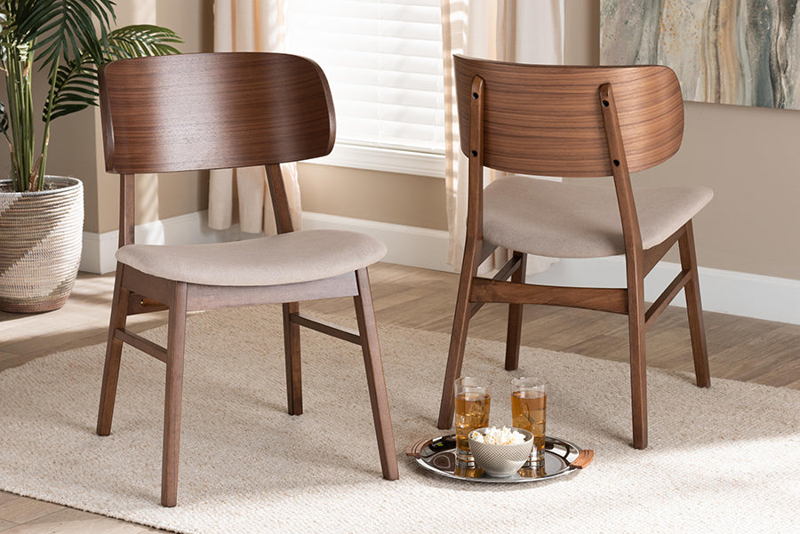 Baxton Studio Alston Mid-Century Modern Beige Fabric Upholstered and Walnut Brown Finished Wood 2-Piece Dining Chair Set