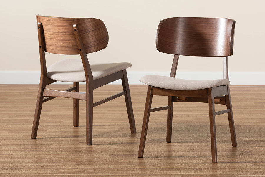Baxton Studio Alston Mid-Century Modern Beige Fabric Upholstered and Walnut Brown Finished Wood 2-Piece Dining Chair Set
