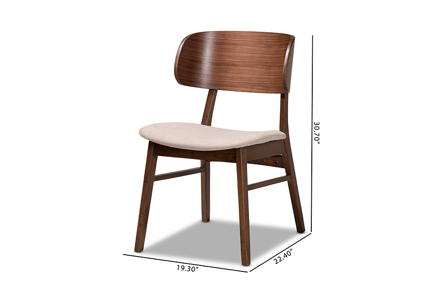 Baxton Studio Alston Mid-Century Modern Beige Fabric Upholstered and Walnut Brown Finished Wood 2-Piece Dining Chair Set