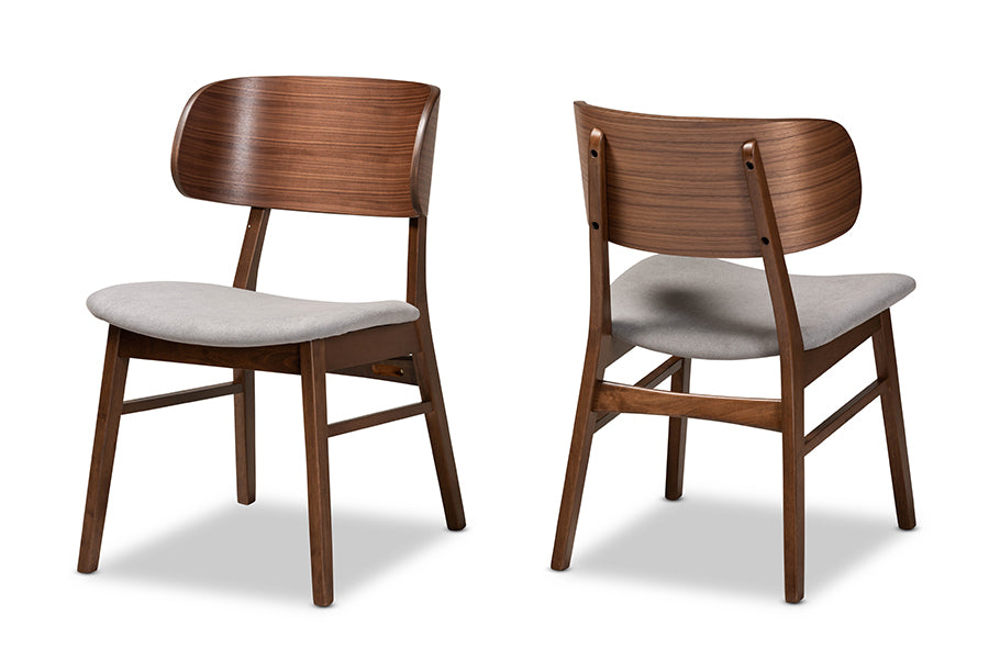 Baxton Studio Alston Mid-Century Modern Grey Fabric Upholstered and Walnut Brown Finished Wood 2-Piece Dining Chair Set