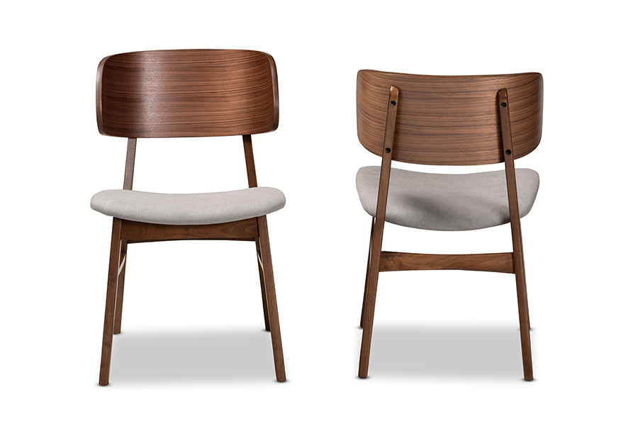 Baxton Studio Alston Mid-Century Modern Grey Fabric Upholstered and Walnut Brown Finished Wood 2-Piece Dining Chair Set