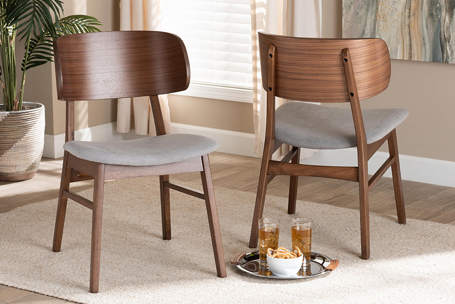 Baxton Studio Alston Mid-Century Modern Grey Fabric Upholstered and Walnut Brown Finished Wood 2-Piece Dining Chair Set