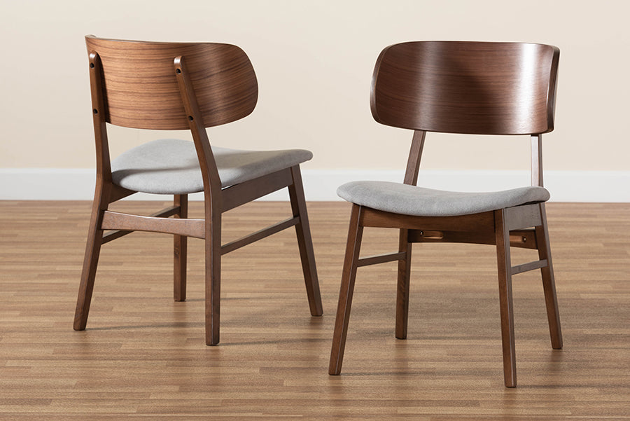 Baxton Studio Alston Mid-Century Modern Grey Fabric Upholstered and Walnut Brown Finished Wood 2-Piece Dining Chair Set